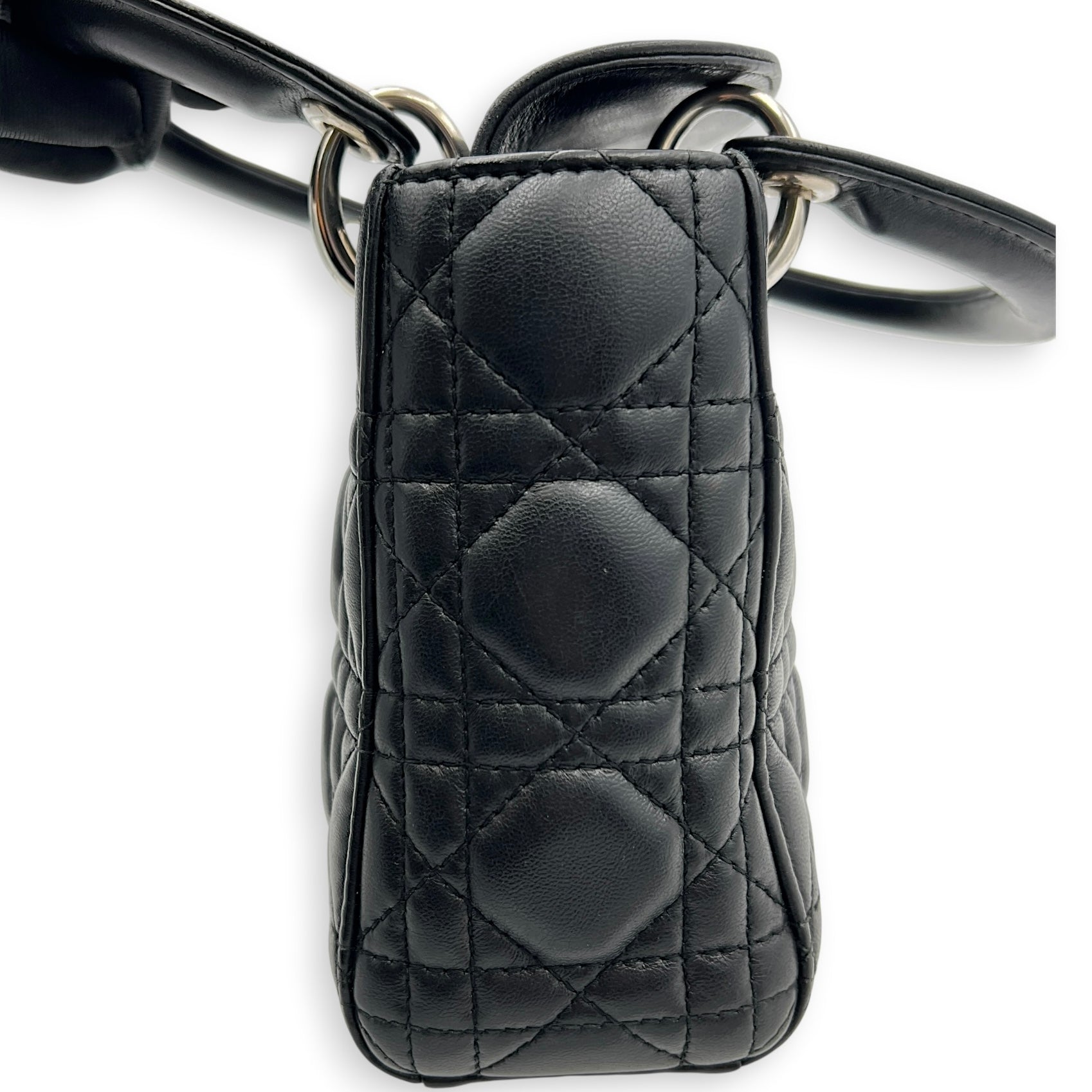 Lady Dior Top Handle Bag Mini Black in Lambskin, Silver hardware