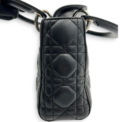 Lady Dior Top Handle Bag Mini Black in Lambskin, Silver hardware