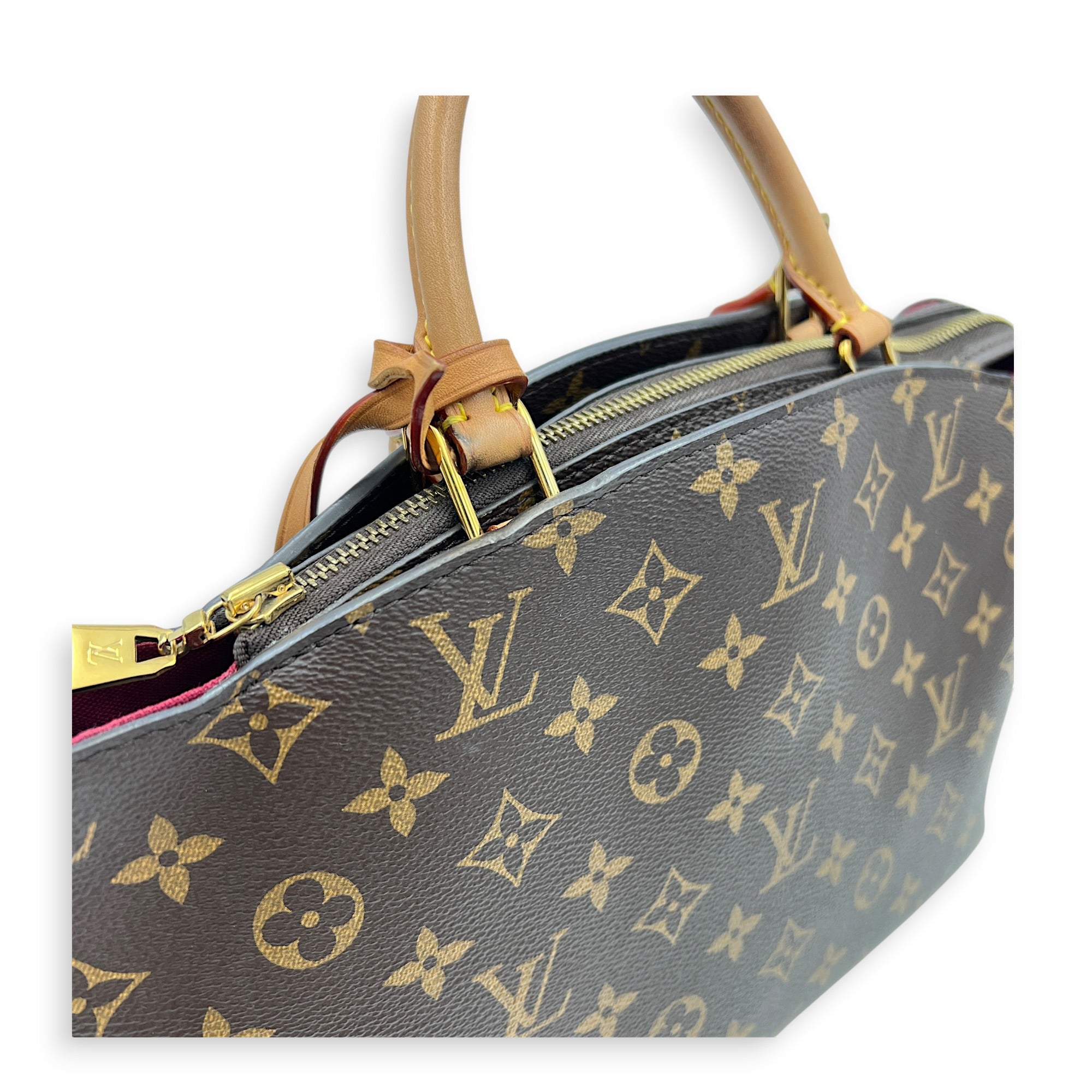 Petit Palais Top Handle Bag Brown in Monogram Coated Canvas, Gold hardware