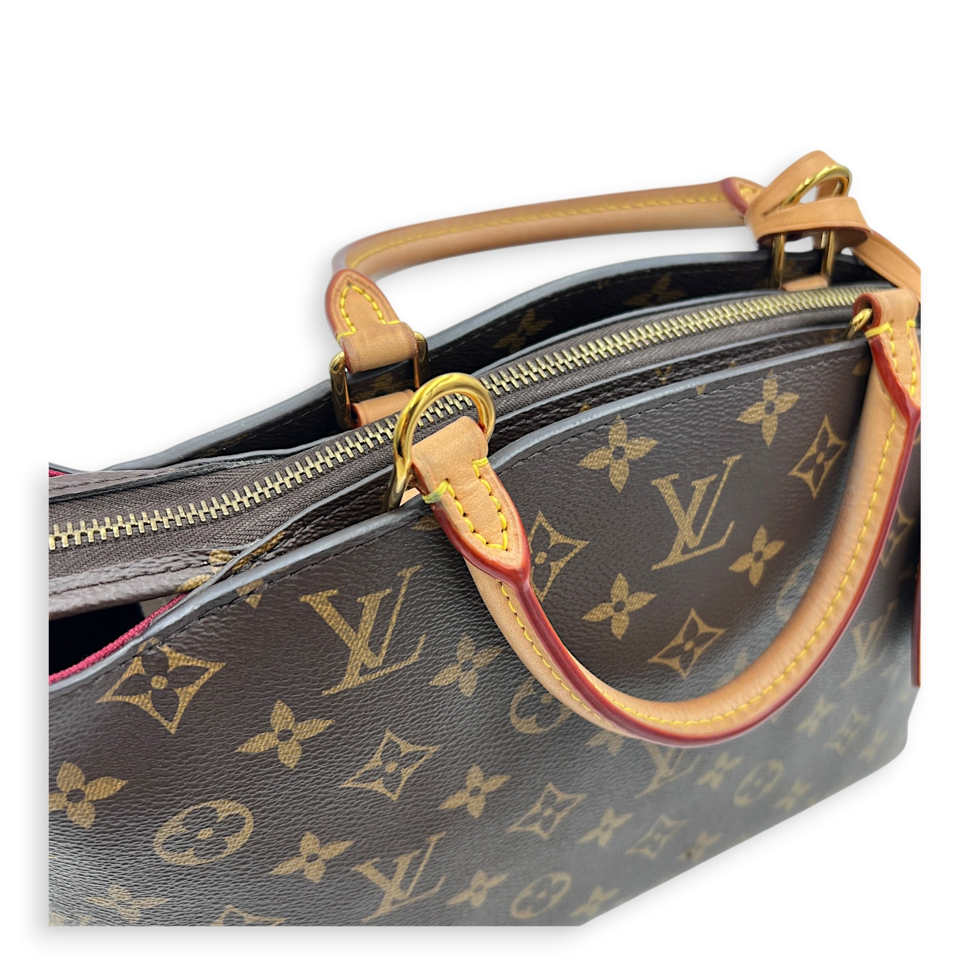 Petit Palais Top Handle Bag Brown in Monogram Coated Canvas, Gold hardware