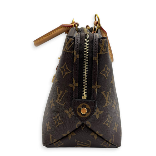 Petit Palais Top Handle Bag Brown in Monogram Coated Canvas, Gold hardware