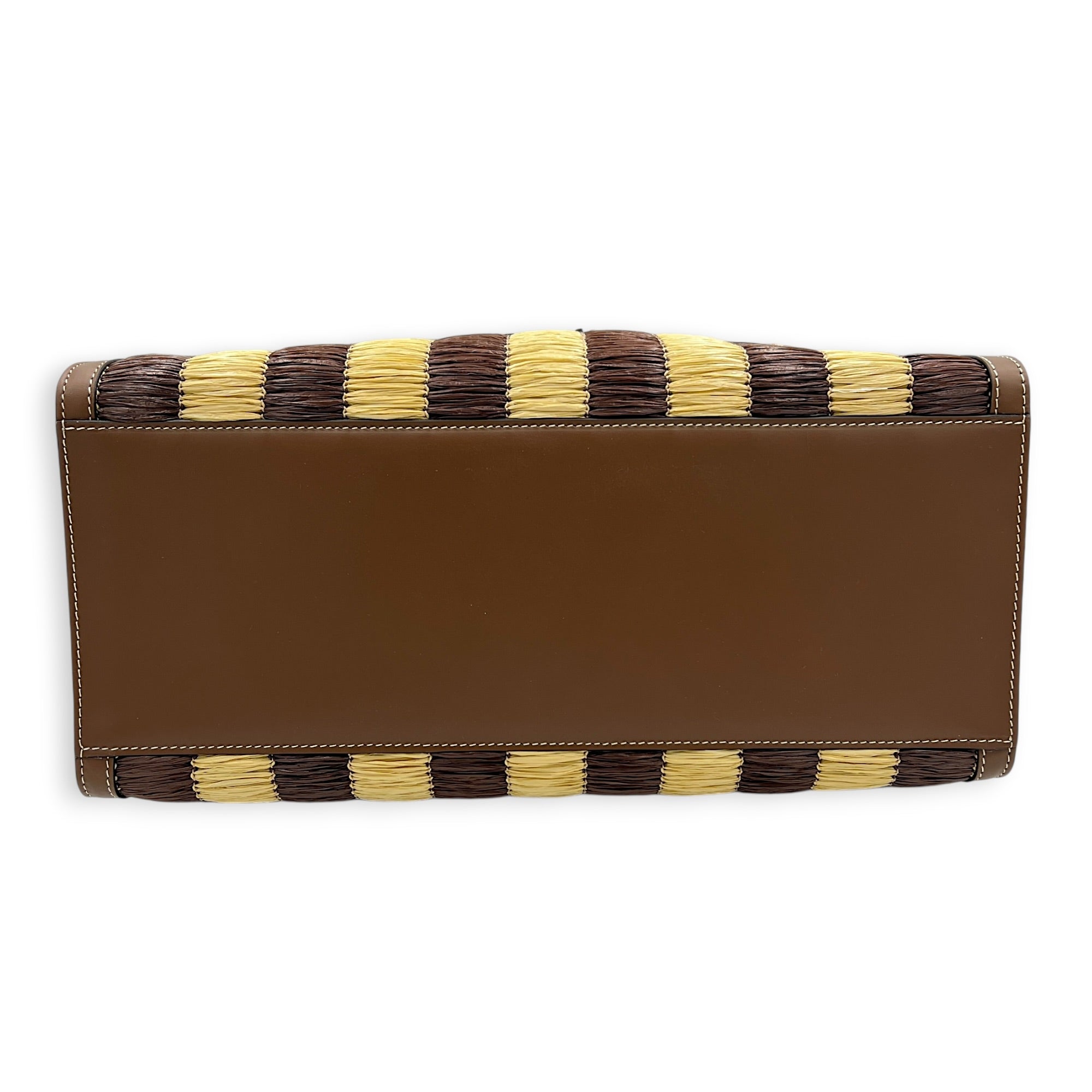Sunshine Brown Tote Bag in Raffia, Gold hardware