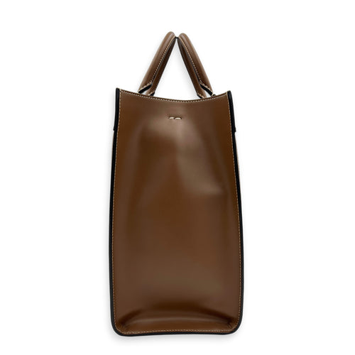 Sunshine Brown Tote Bag in Raffia, Gold hardware