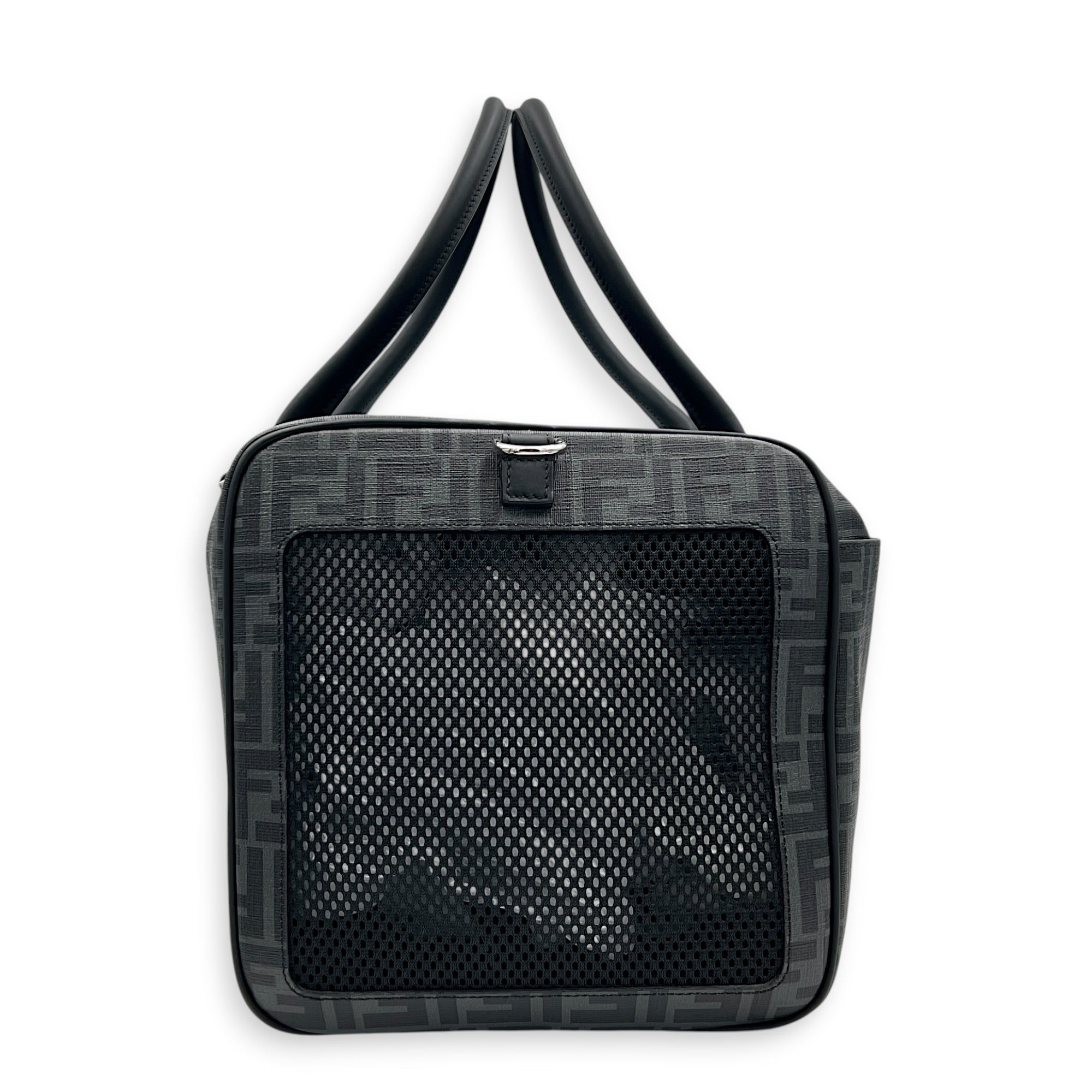 FF Black Pet Carrier in Coated Canvas, Silver hardware