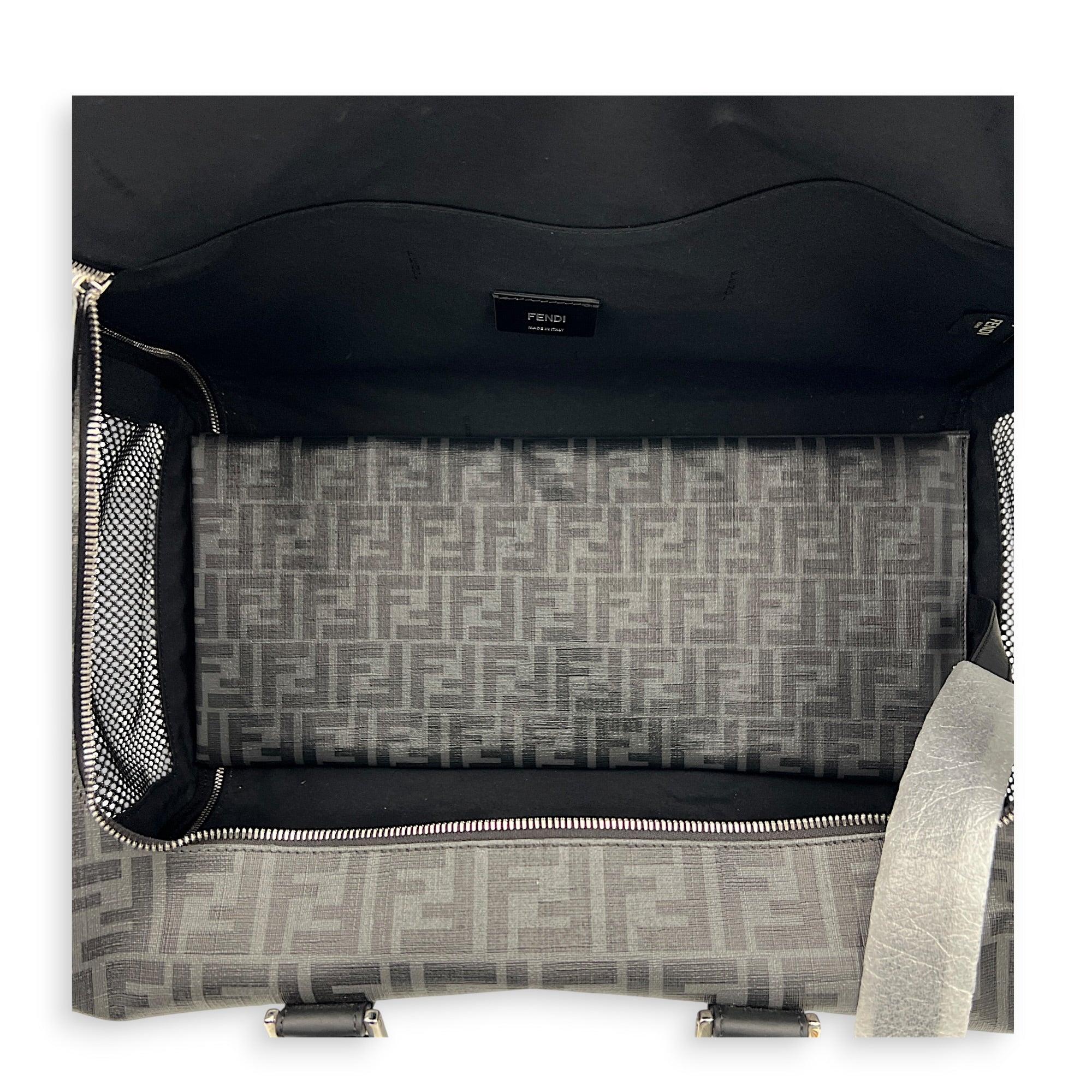 FF Black Pet Carrier in Coated Canvas, Silver hardware