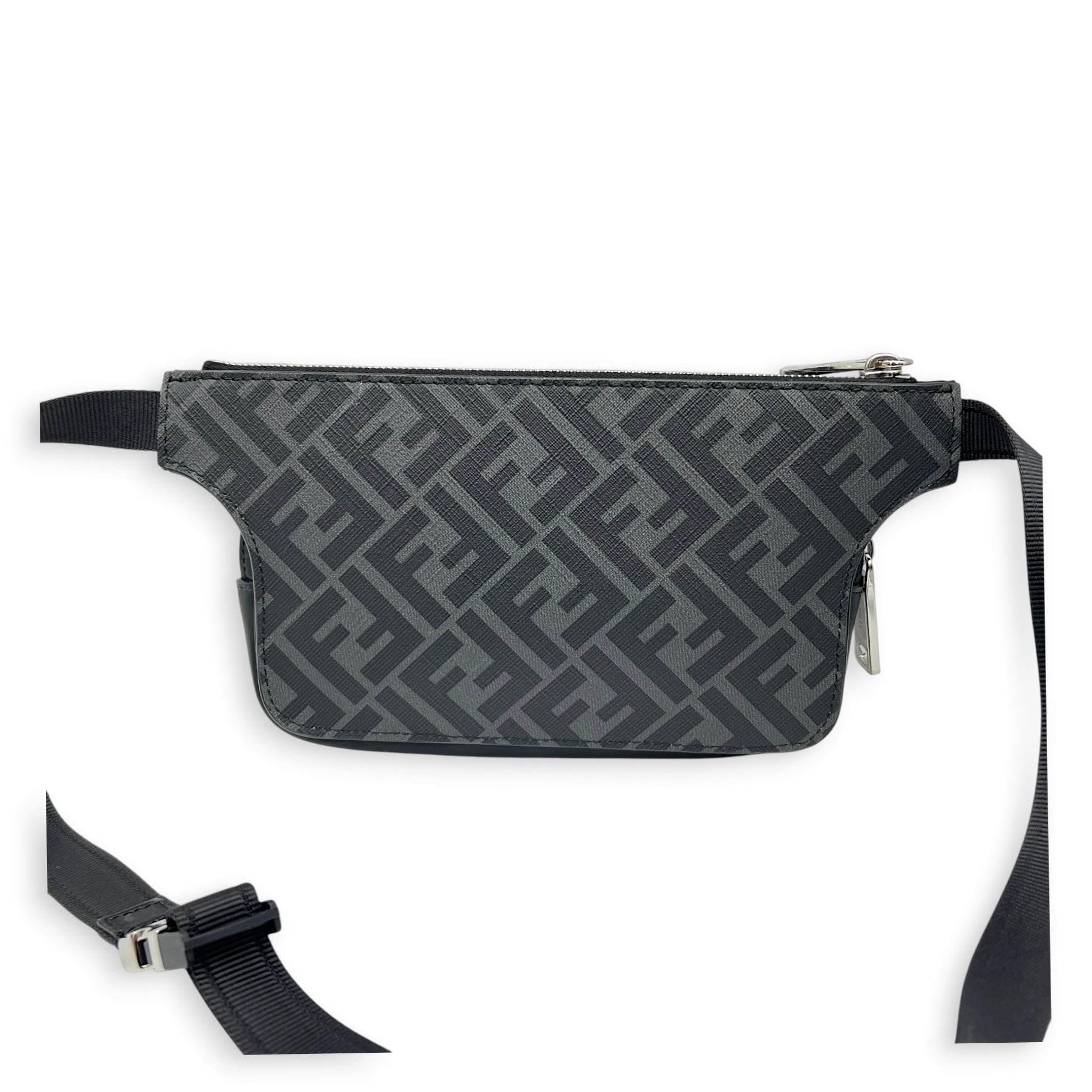 Diagonal FF Grey Belt Bag in Coated Canvas, Silver hardware