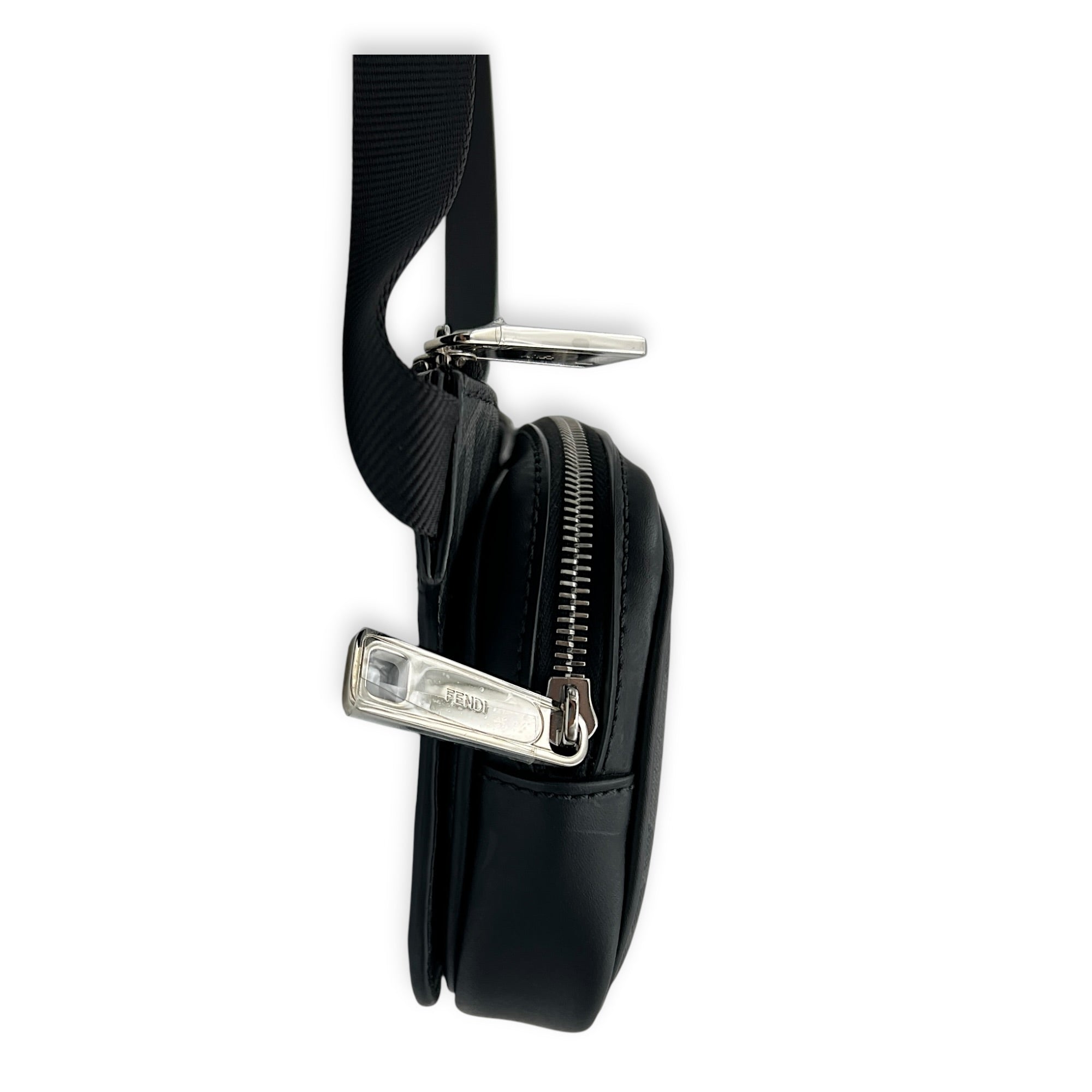 Diagonal FF Grey Belt Bag in Coated Canvas, Silver hardware