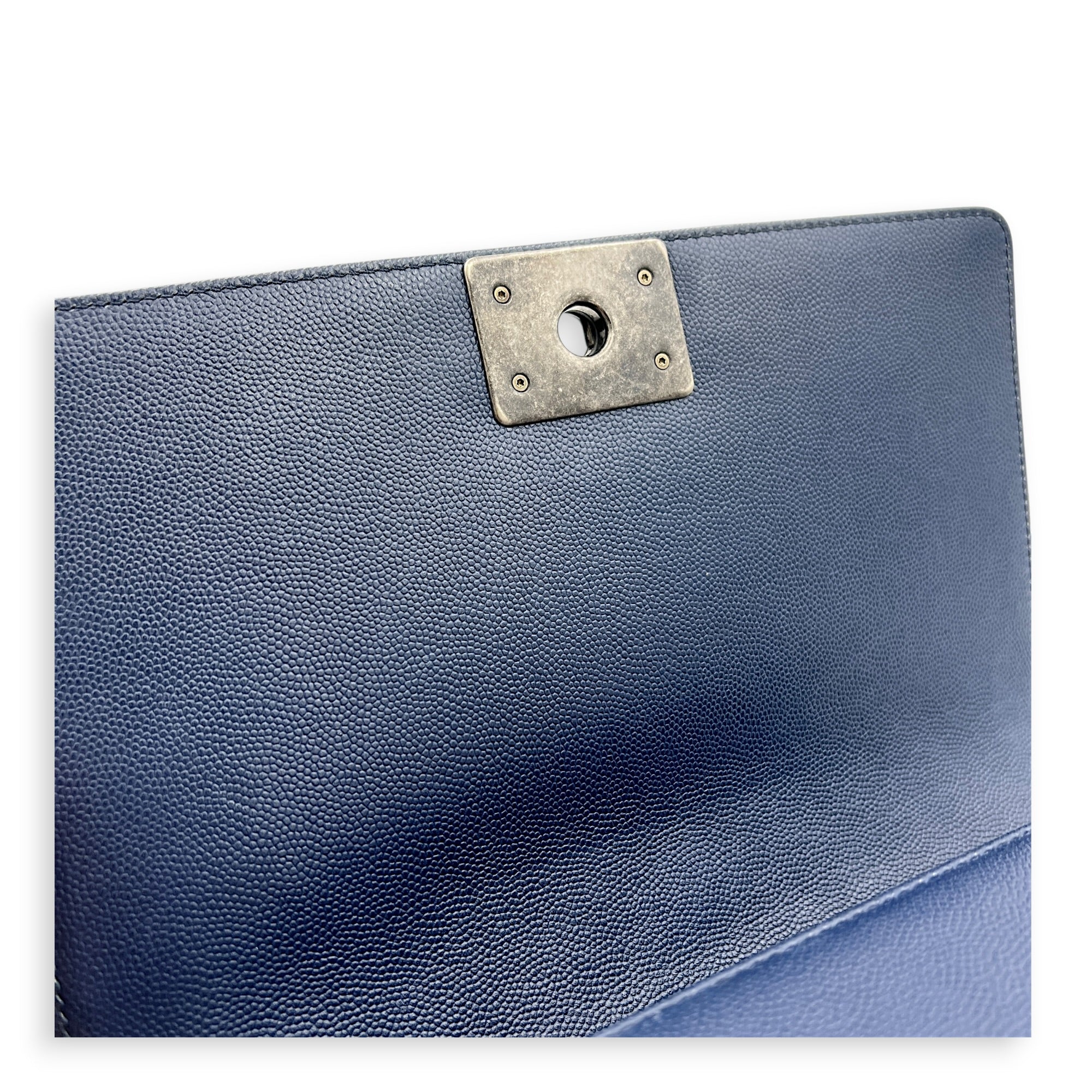Boy Shoulder Bag Large Navy Blue in Caviar Leather, Ruthenium hardware