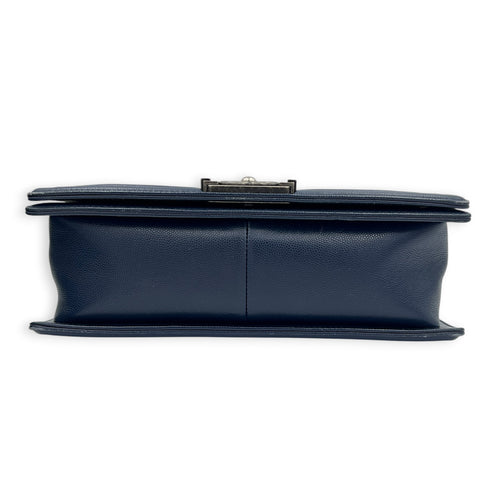 Boy Shoulder Bag Large Navy Blue in Caviar Leather, Ruthenium hardware