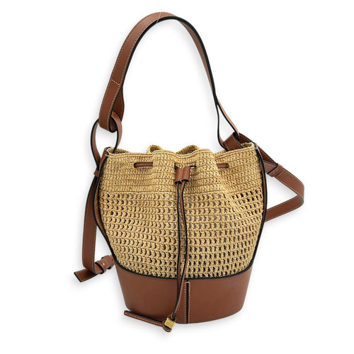 Hammock Shoulder Bag Small Natural/Tan in Raffia, Gold hardware