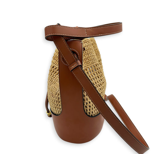Hammock Shoulder Bag Small Natural/Tan in Raffia, Gold hardware