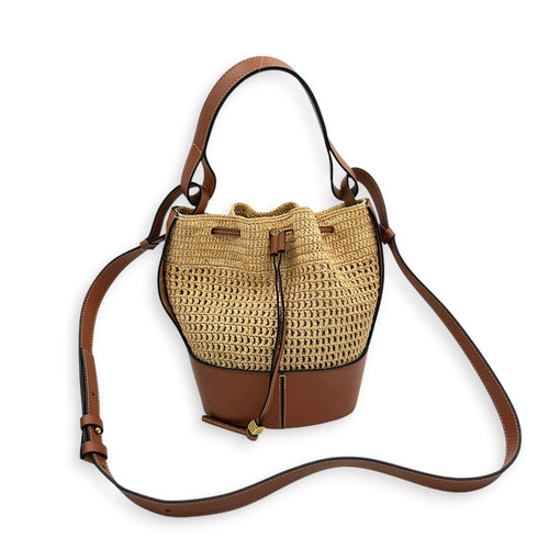 Hammock Shoulder Bag Small Natural/Tan in Raffia, Gold hardware