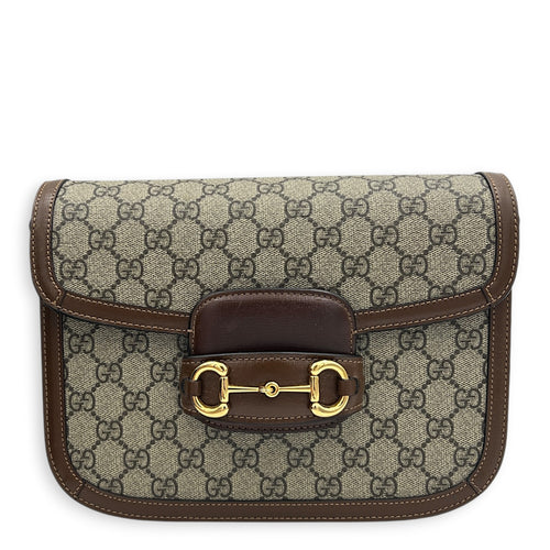 Horsebit 1955 Shoulder Bag Small Beige Ebony, Gold hardware