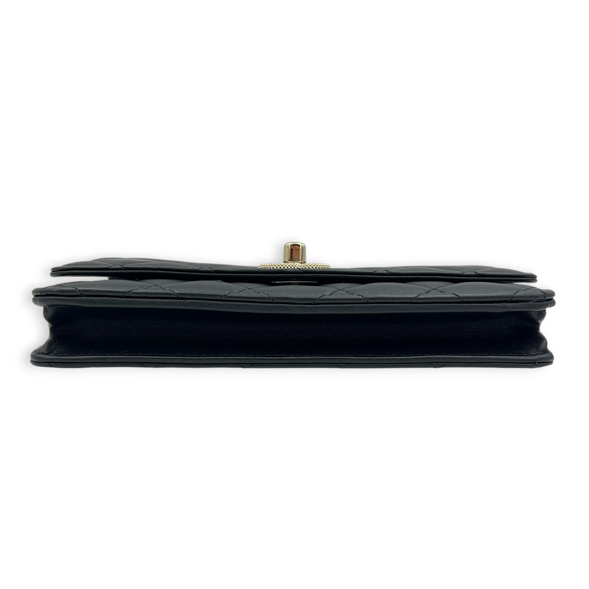 CC Crystal Charm Chain Black Wallet On Chain in Lambskin, Gold hardware