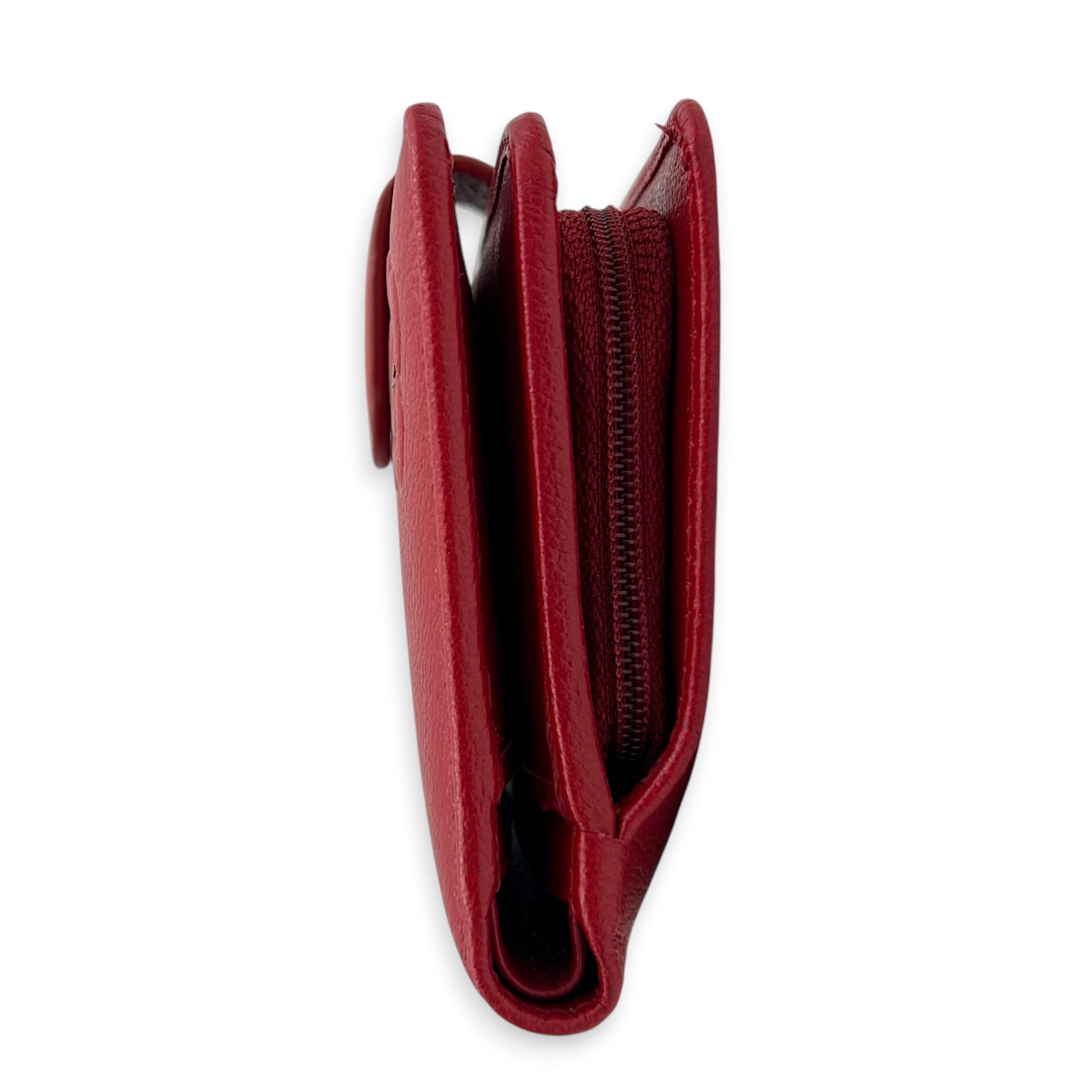 Camelia Wallet Red in Calfskin, Silver hardware