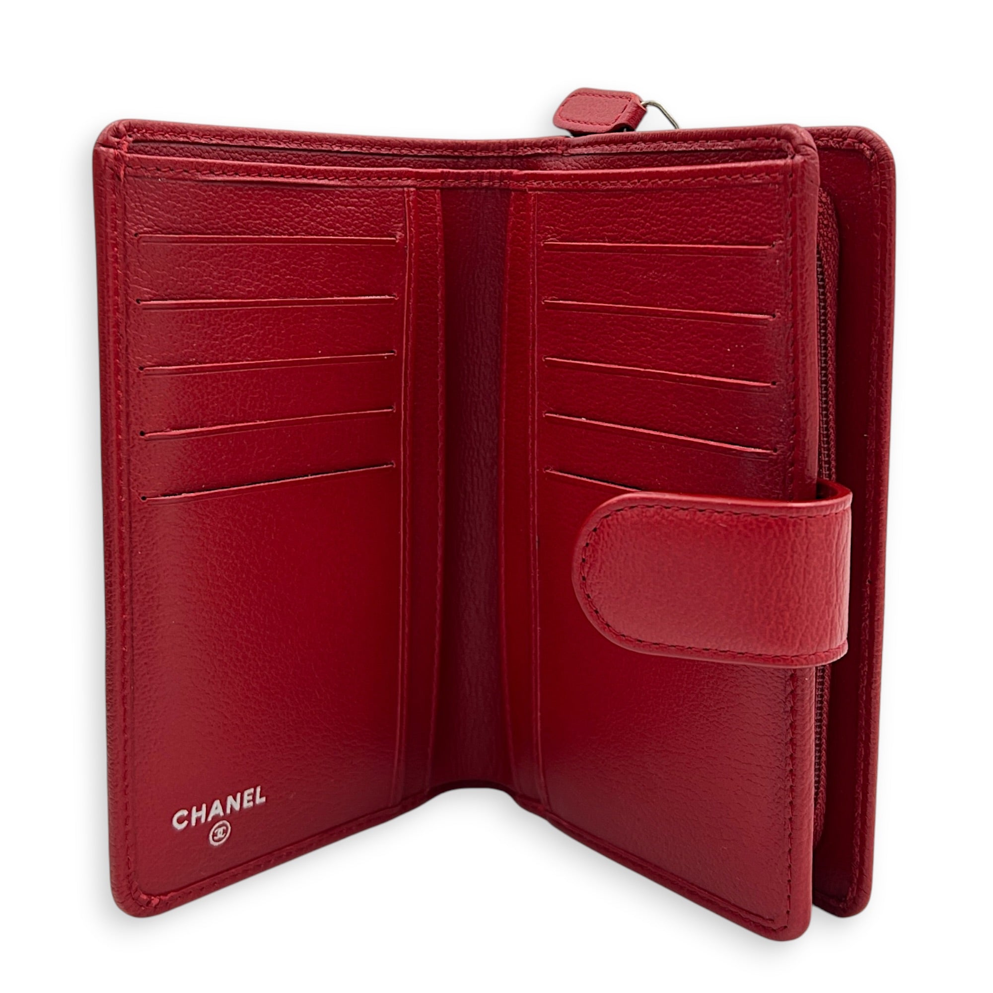 Camelia Wallet Red in Calfskin, Silver hardware