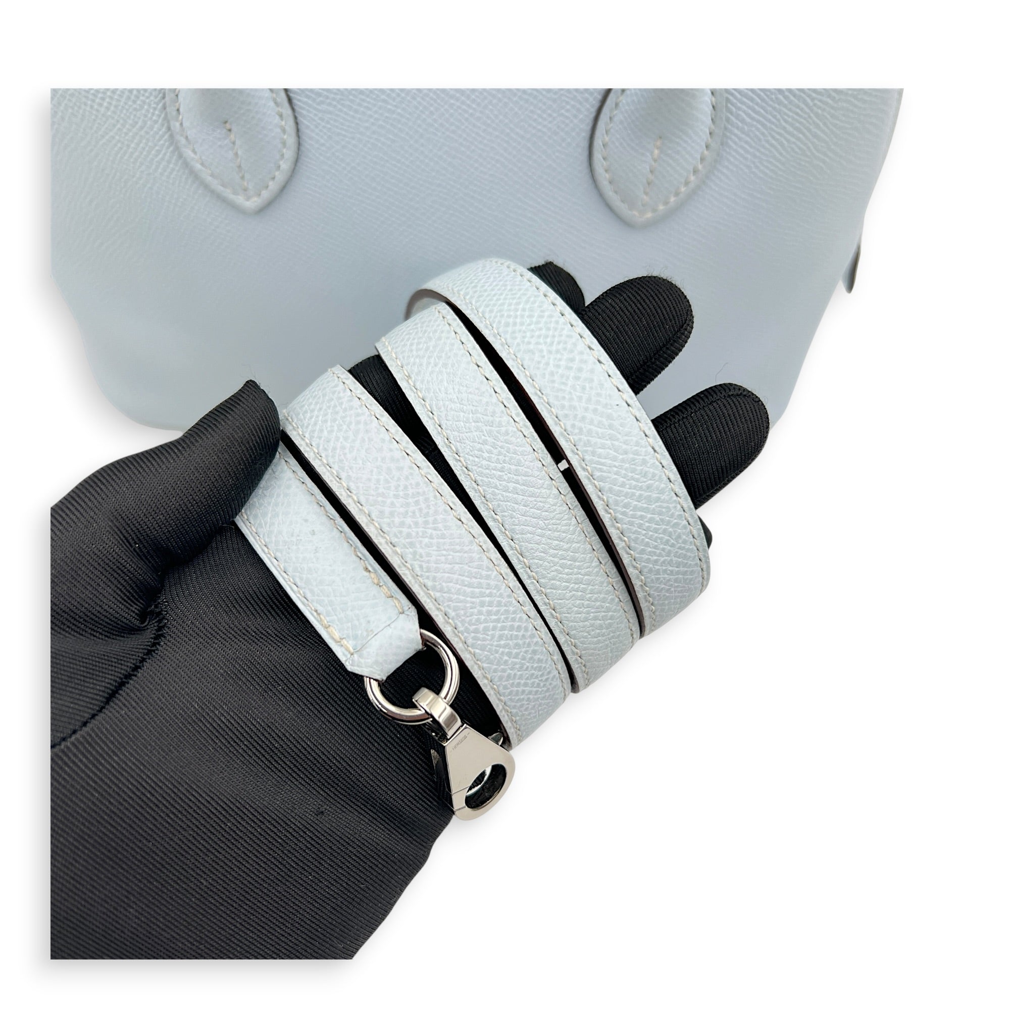 Bolide 25 Bleu Brume Top Handle Bag in Epsom, Palladium hardware