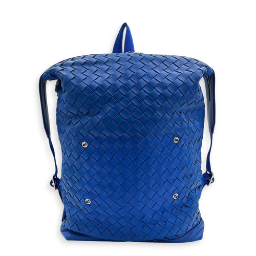Intrecciato Backpack Blue in Calfskin, Silver hardware
