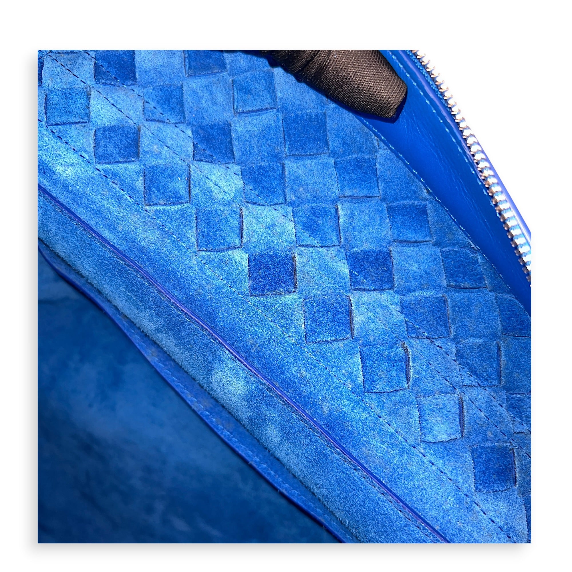 Intrecciato Backpack Blue in Calfskin, Silver hardware