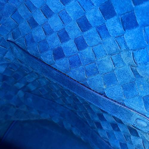 Intrecciato Backpack Blue in Calfskin, Silver hardware