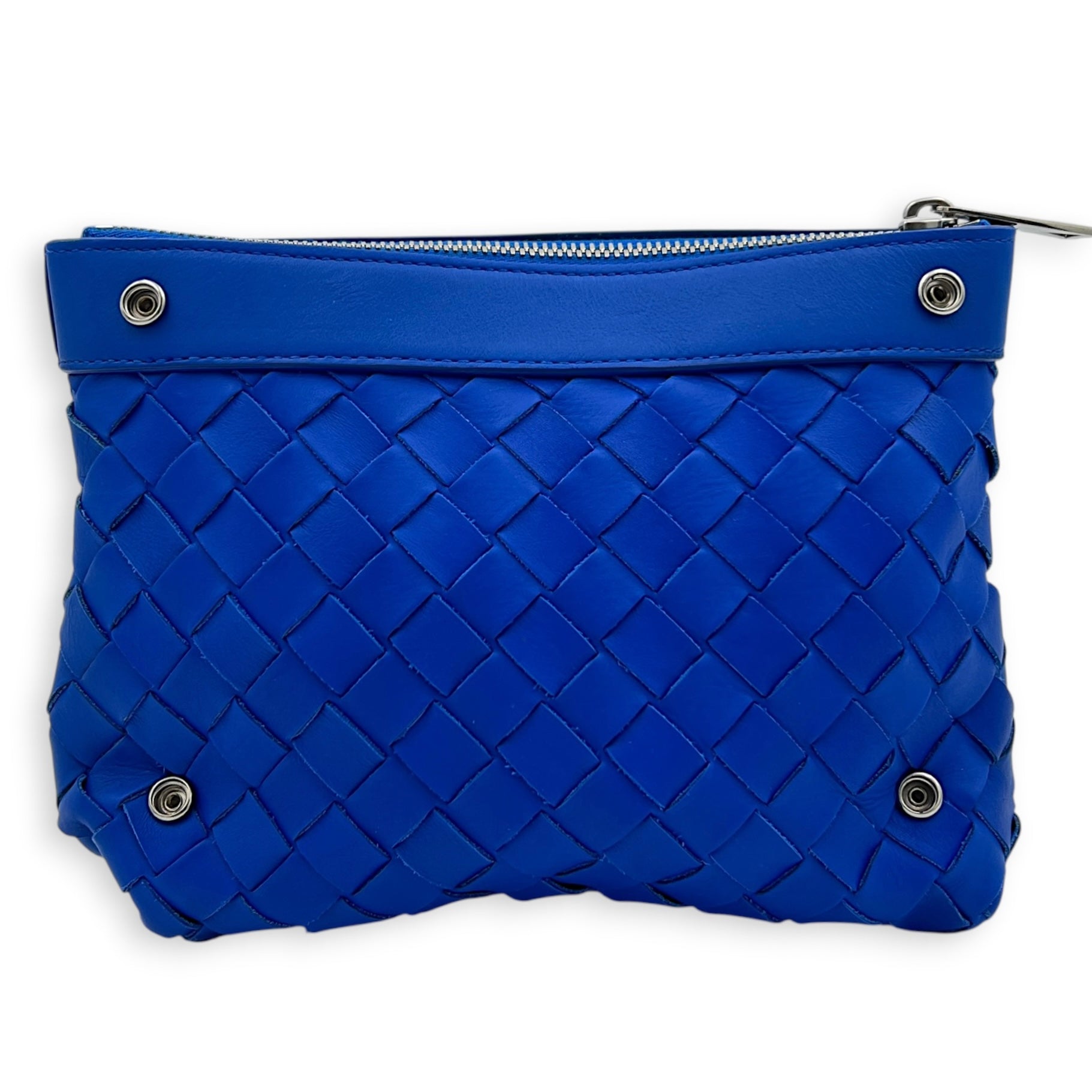 Intrecciato Backpack Blue in Calfskin, Silver hardware