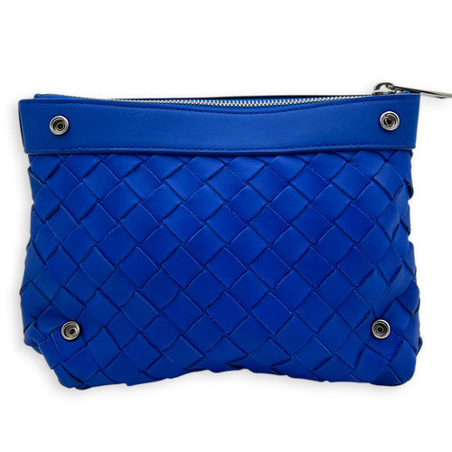 Intrecciato Backpack Blue in Calfskin, Silver hardware