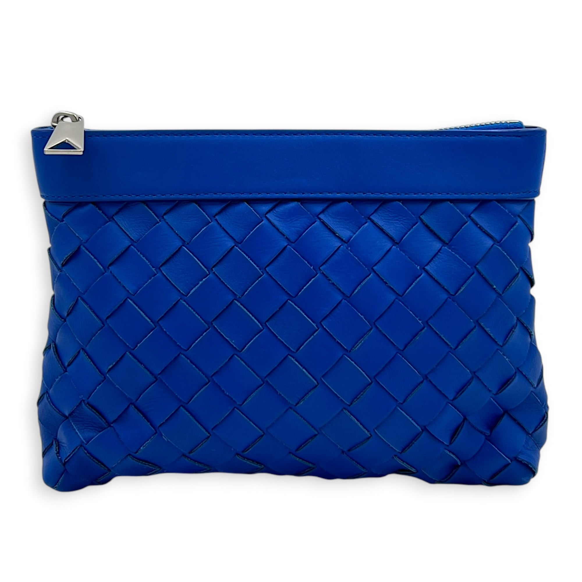 Intrecciato Backpack Blue in Calfskin, Silver hardware