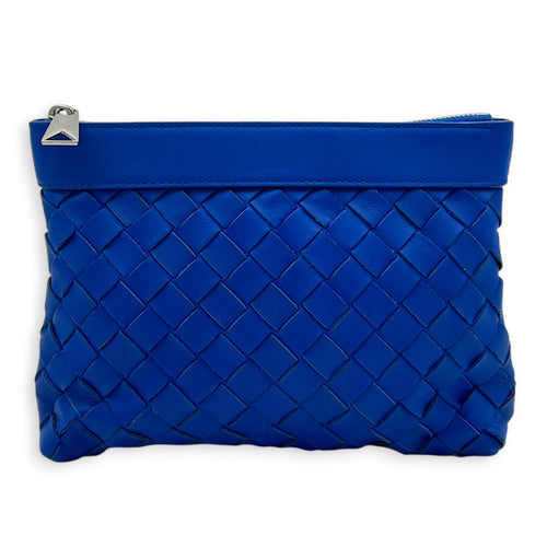 Intrecciato Backpack Blue in Calfskin, Silver hardware