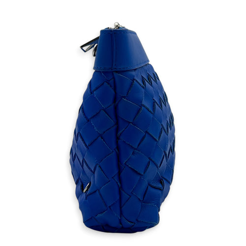 Intrecciato Backpack Blue in Calfskin, Silver hardware