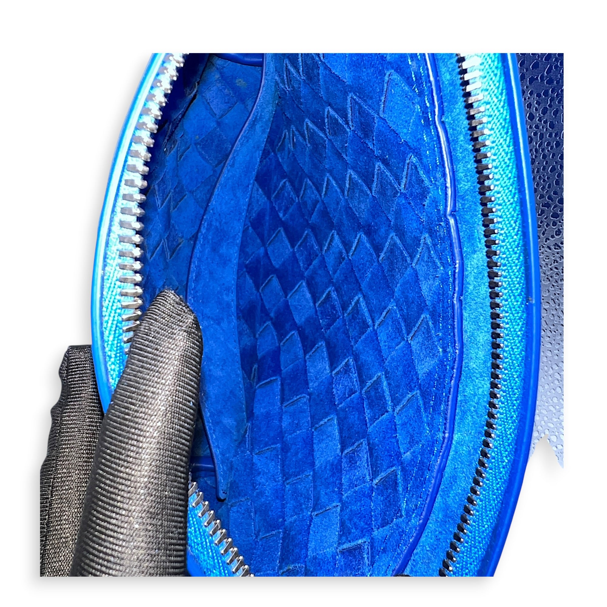Intrecciato Backpack Blue in Calfskin, Silver hardware