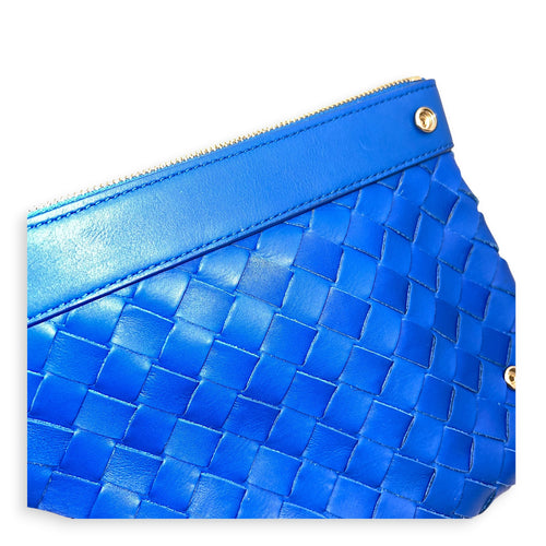 Intrecciato Backpack Blue in Calfskin, Silver hardware