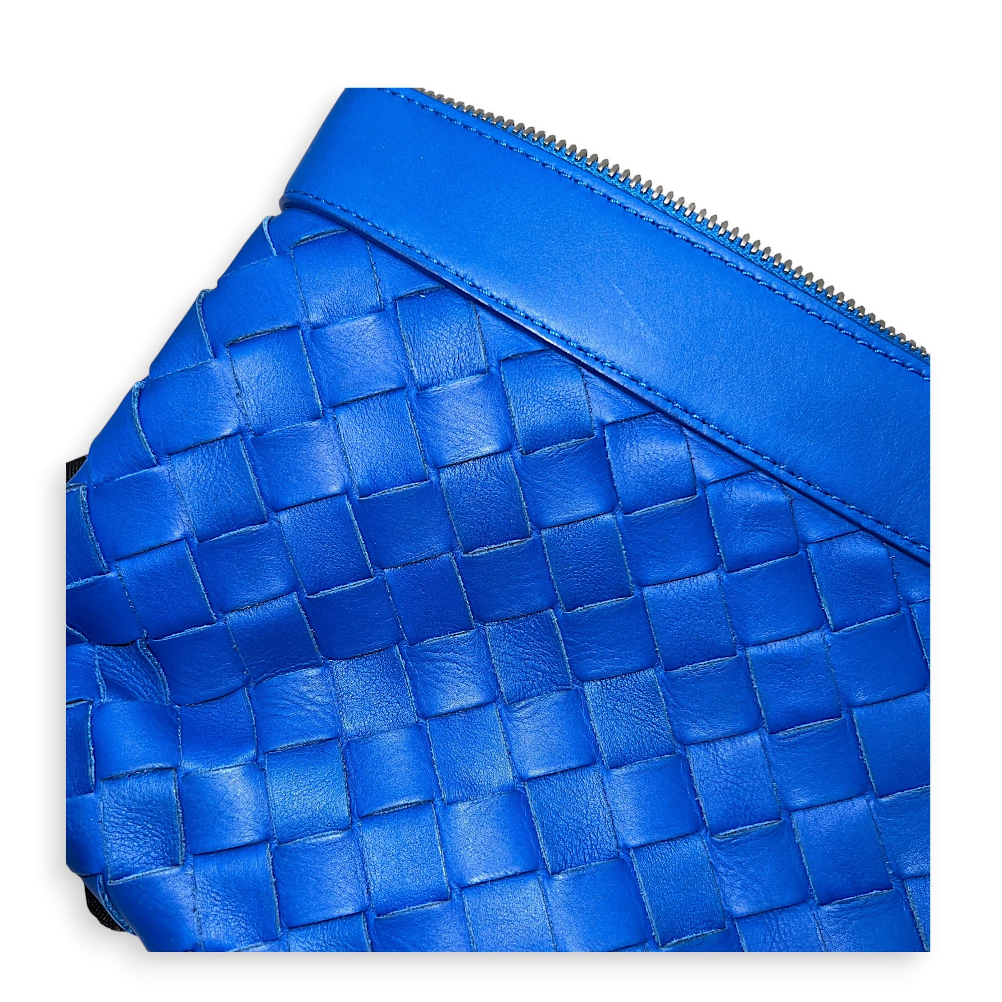 Intrecciato Backpack Blue in Calfskin, Silver hardware