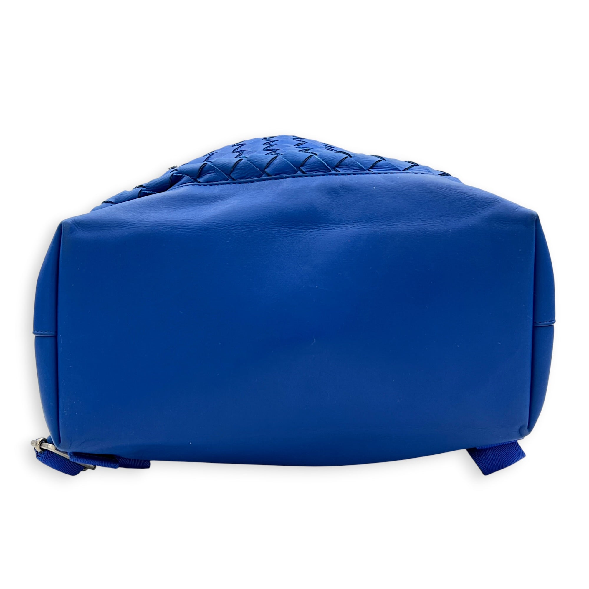 Intrecciato Backpack Blue in Calfskin, Silver hardware