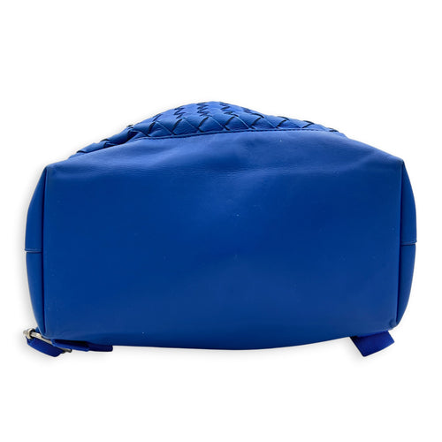 Intrecciato Backpack Blue in Calfskin, Silver hardware