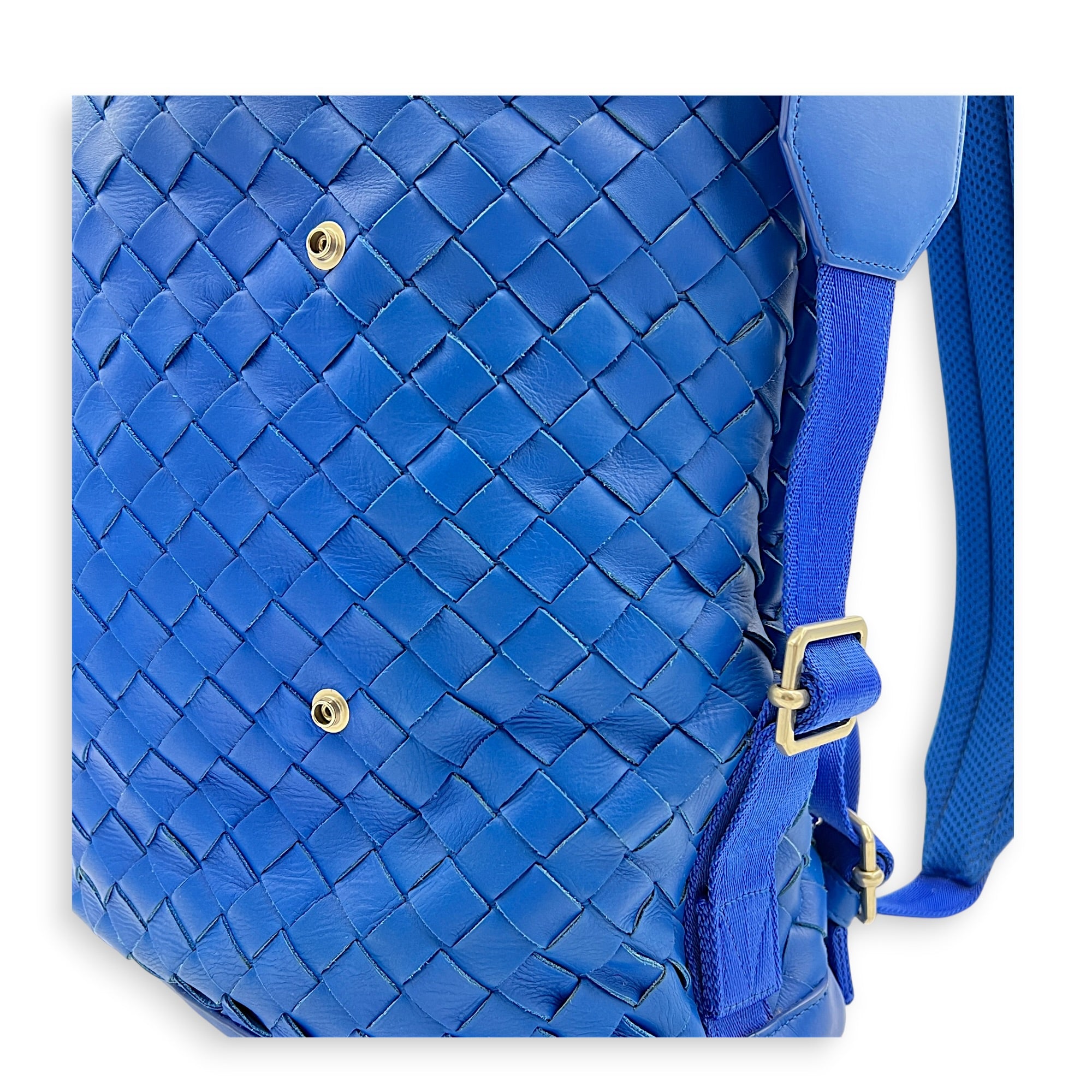 Intrecciato Backpack Blue in Calfskin, Silver hardware