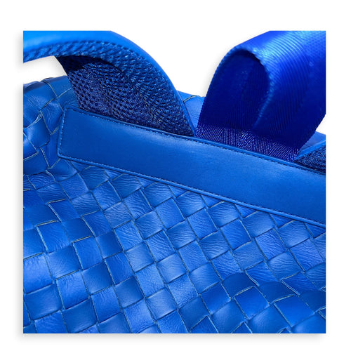 Intrecciato Backpack Blue in Calfskin, Silver hardware