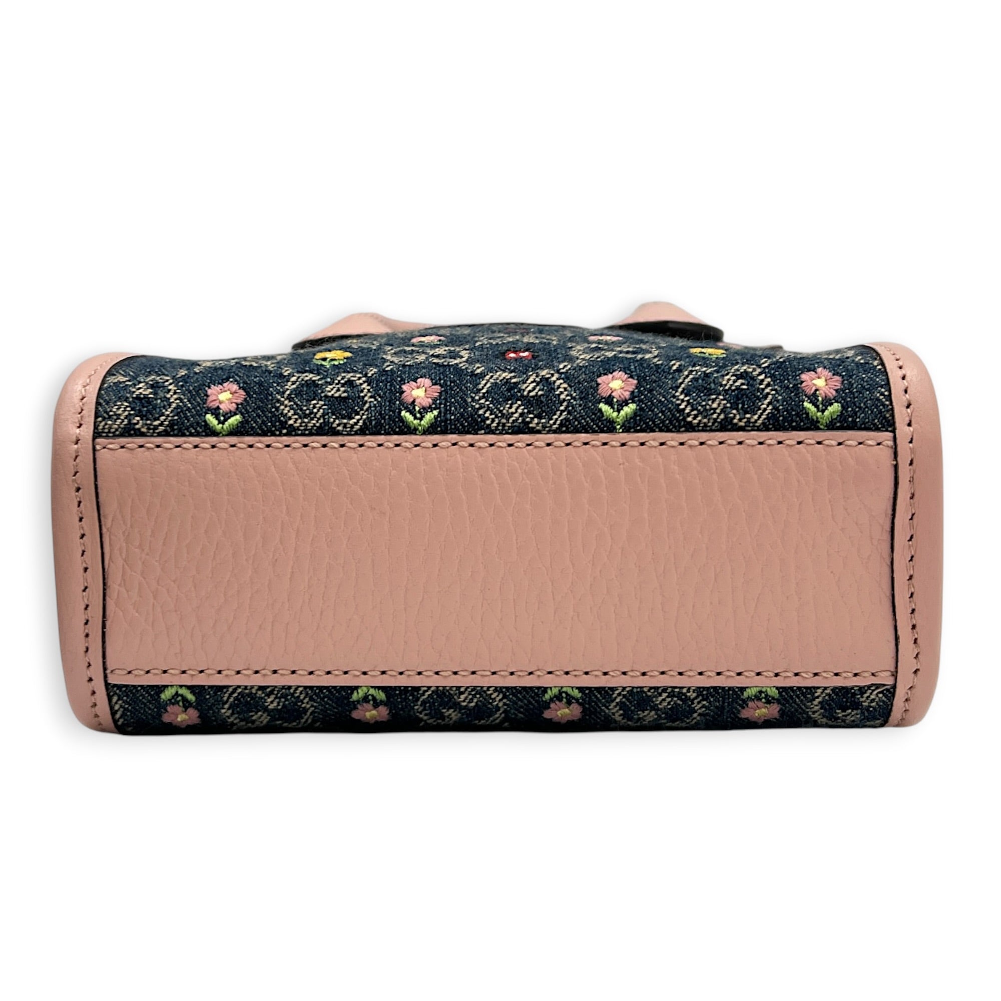 GG Floral  Top Handle Bag Pink in Denim, Silver hardware