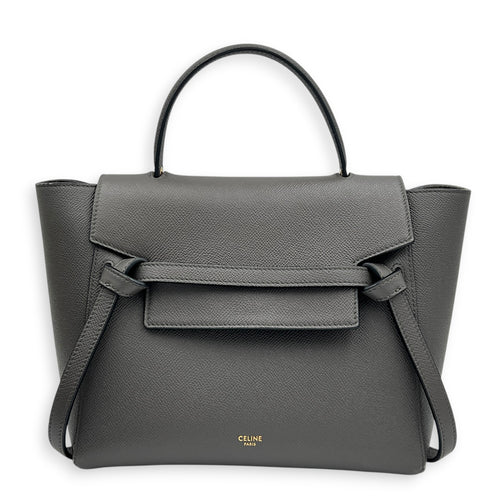 Belt Bag Top Handle Bag Mini Gris Souris in Calfskin, Gold hardware