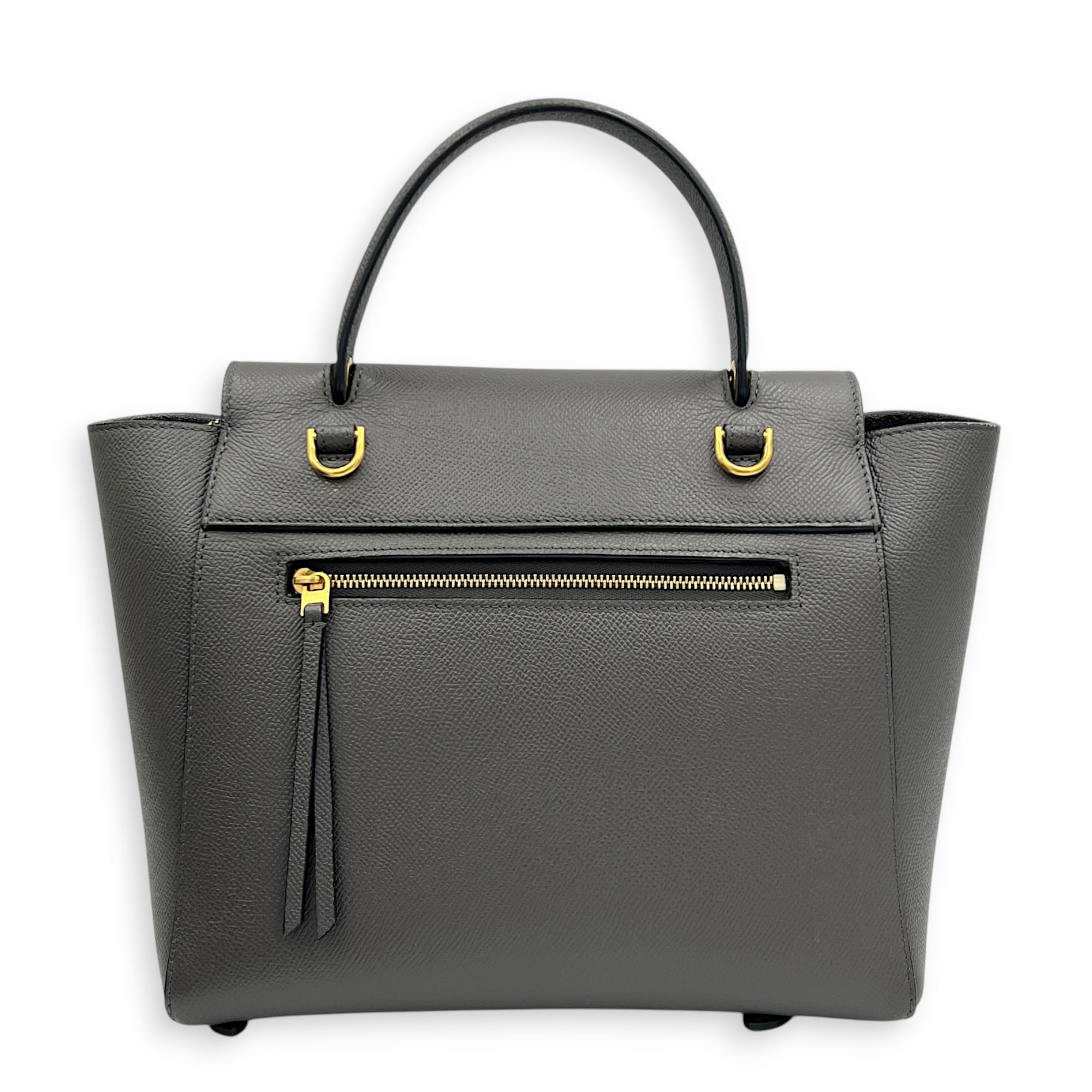 Belt Bag Top Handle Bag Mini Gris Souris in Calfskin, Gold hardware