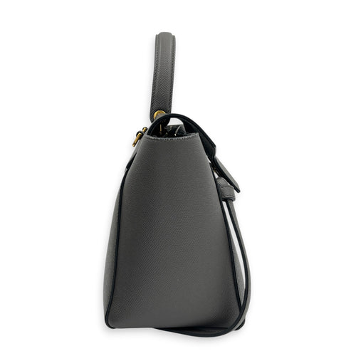 Belt Bag Top Handle Bag Mini Gris Souris in Calfskin, Gold hardware