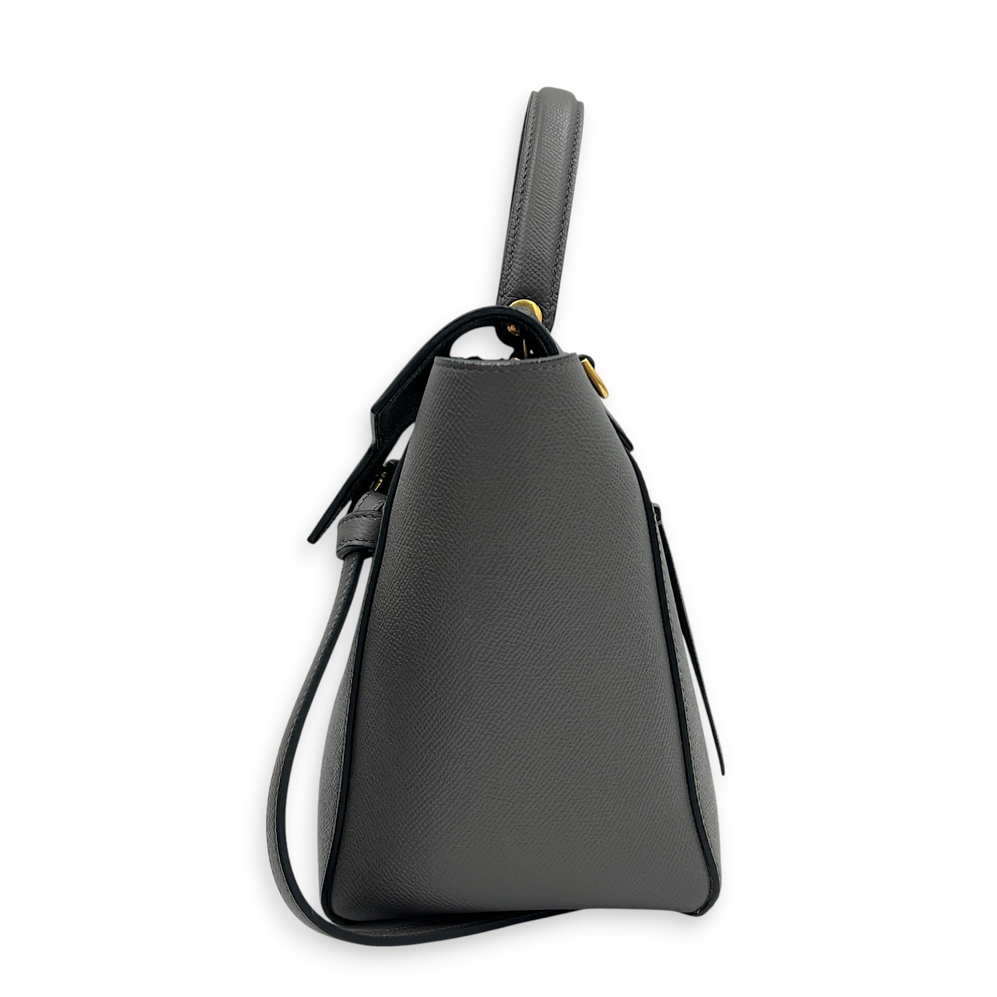 Belt Bag Top Handle Bag Mini Gris Souris in Calfskin, Gold hardware