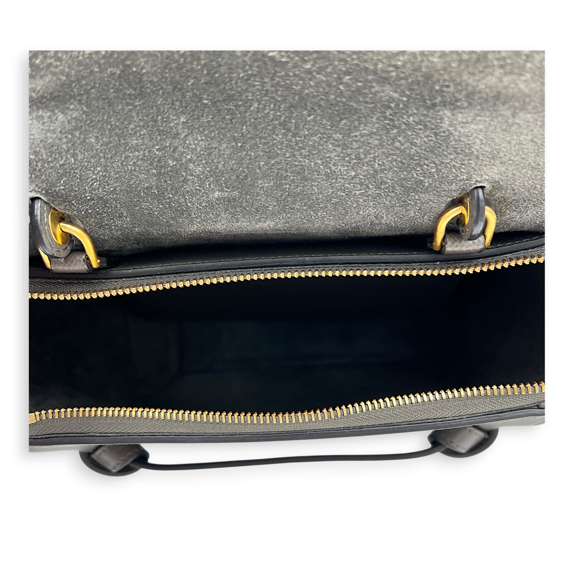 Belt Bag Top Handle Bag Mini Gris Souris in Calfskin, Gold hardware