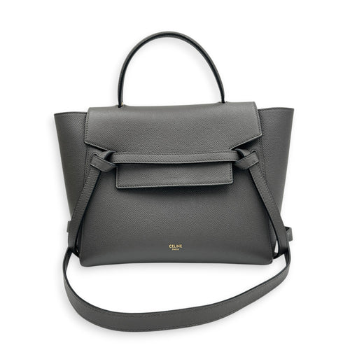 Belt Bag Top Handle Bag Mini Gris Souris in Calfskin, Gold hardware