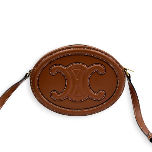 Round CC Crossbody Bag Tan in Calfskin, Gold hardware