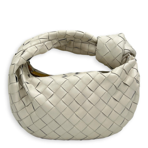 Jodie Shoulder Bag Small White/Chalk in Intrecciato Leather, Gold hardware