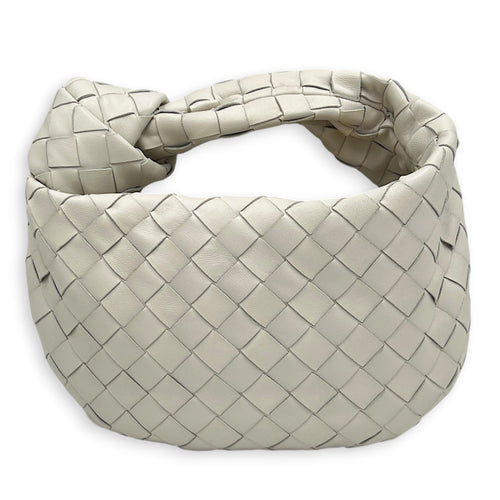 Jodie Shoulder Bag Small White/Chalk in Intrecciato Leather, Gold hardware