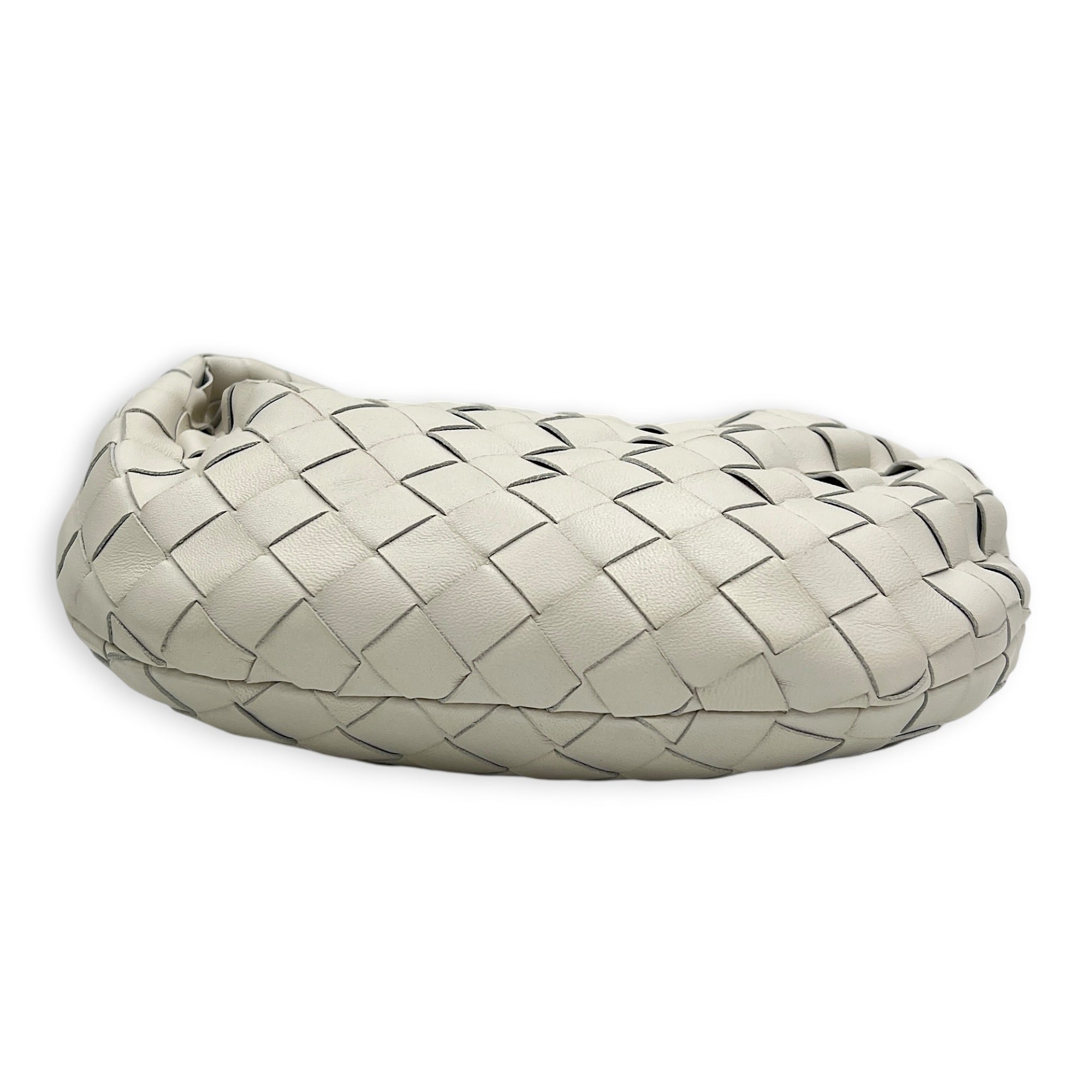 Jodie Shoulder Bag Small White/Chalk in Intrecciato Leather, Gold hardware