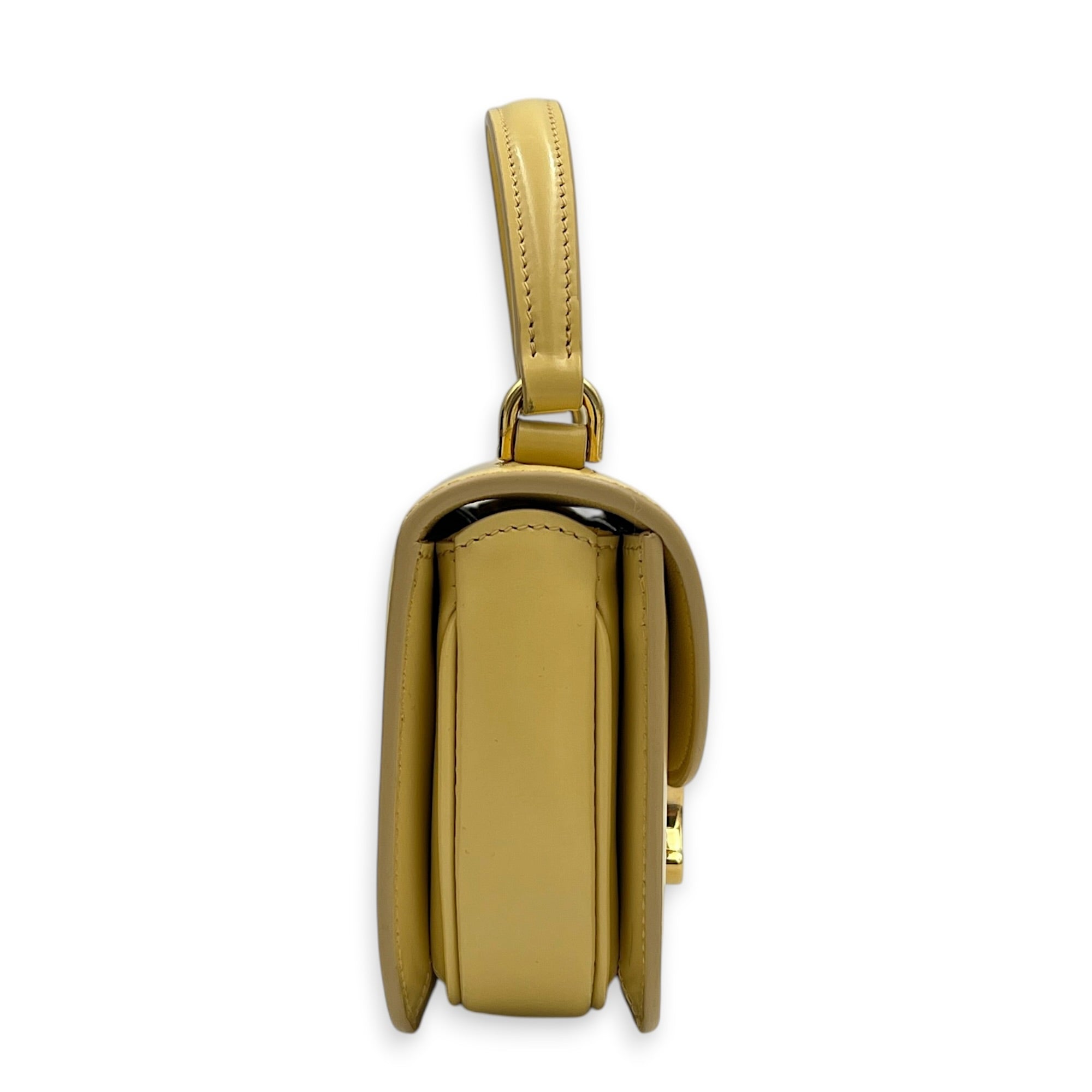 Triomphe Top Handle Bag Yellow in Calfskin, Gold hardware