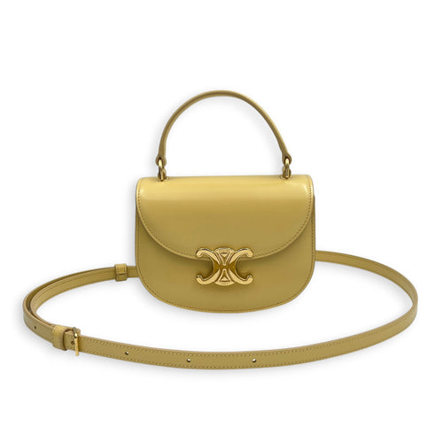 Triomphe Top Handle Bag Yellow in Calfskin, Gold hardware