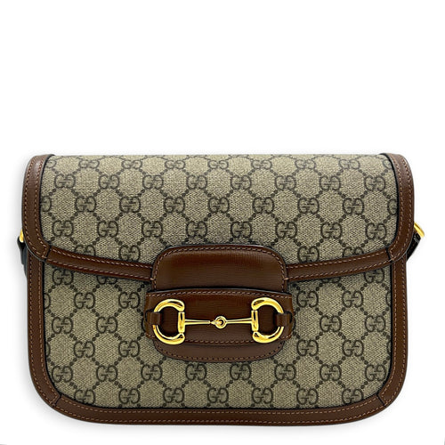 Horsebit 1955 Shoulder Bag Brown in Coated Canvas, Gold hardware